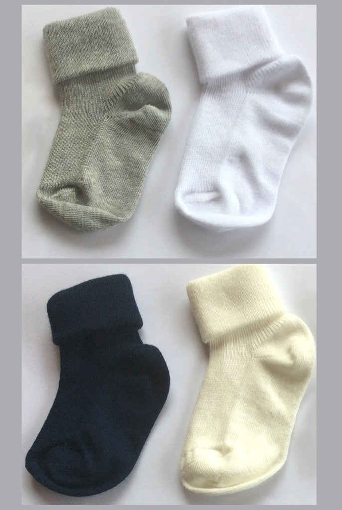 Grey, white, navy and cream Coccoli baby turn down cotton socks.