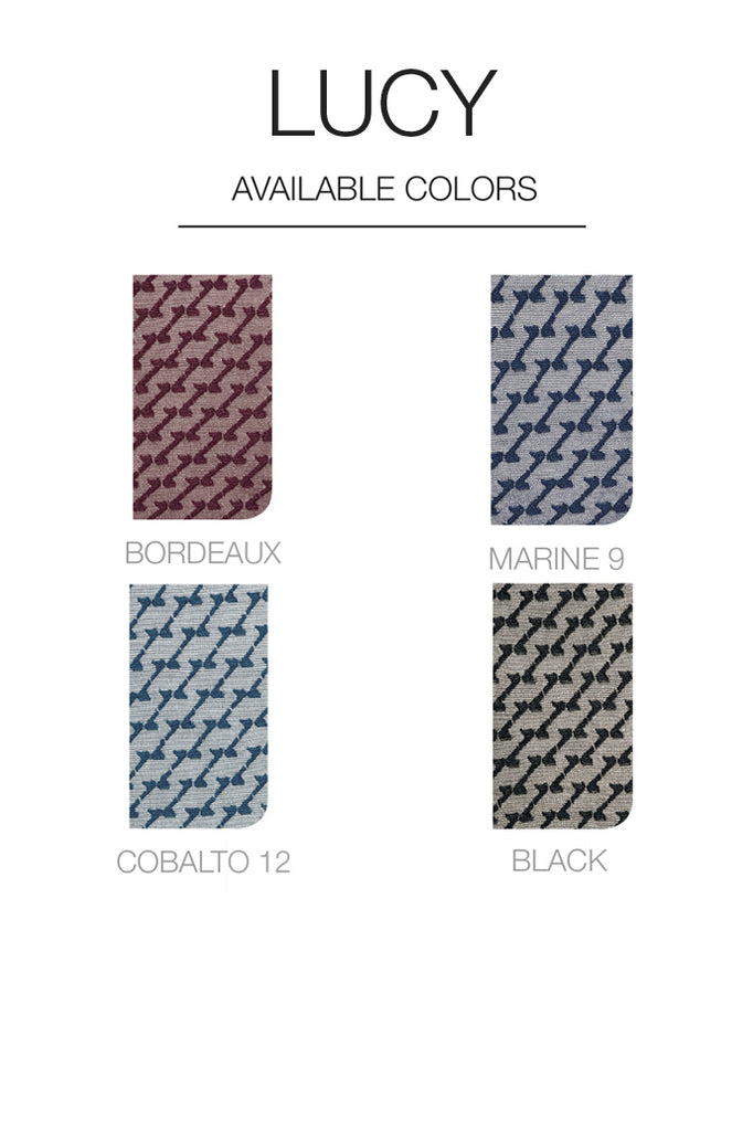 Colour selection chart for Oroblu Lucy tights, colours are bordeaux, black, marine but and cobalt.