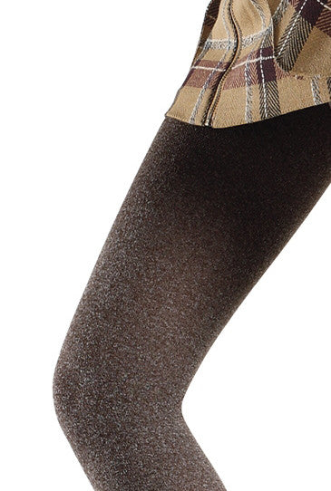 Close up upper leg wearing Franzoni melange taupe footless tights.