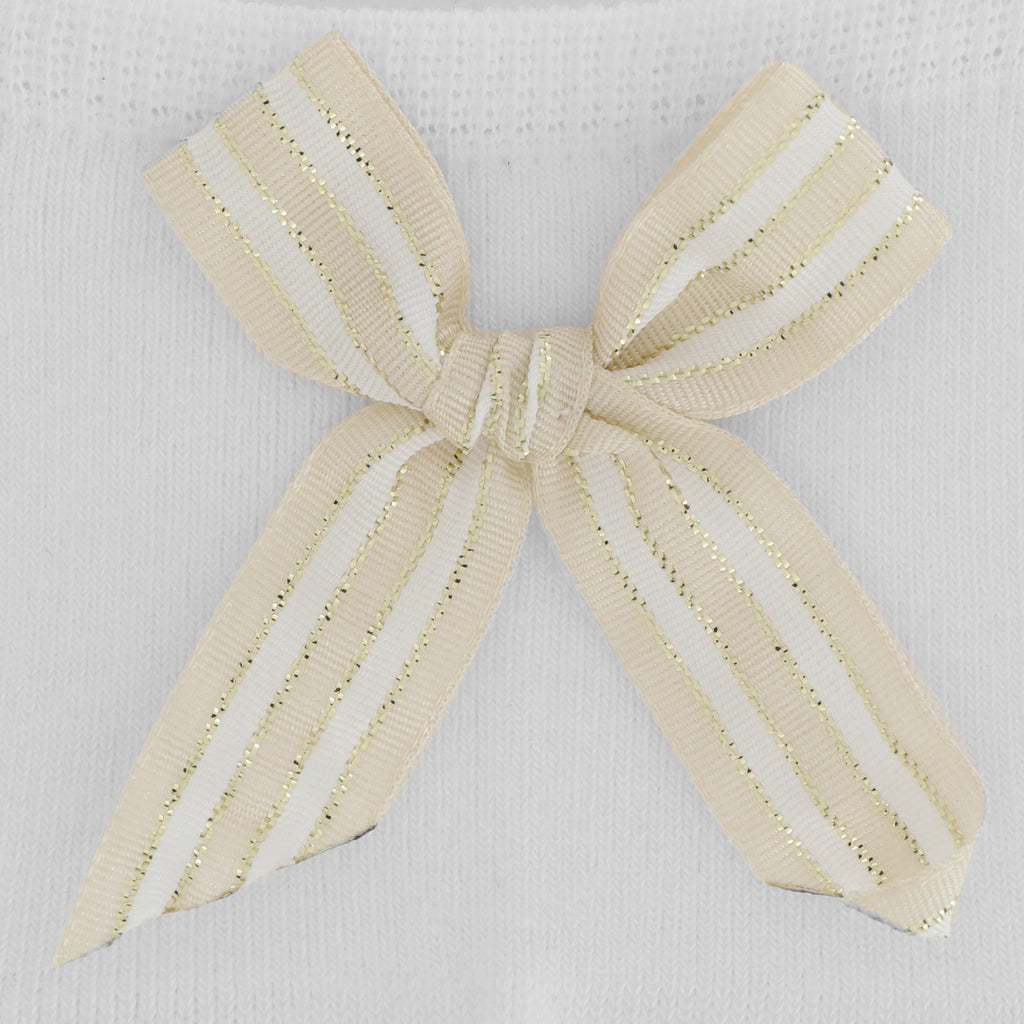 Colour pattern sample of ecru and white striped bow , Oroblu Bow Stripe Socks.