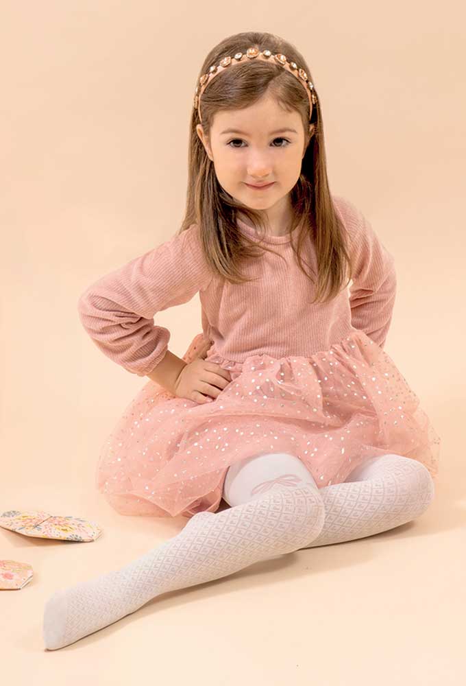 Pink Tights With Dress Aquilone Girls Elena Diamond Heart