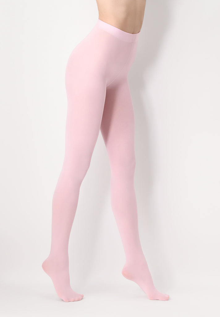 Side view of lady's legs in rose pink tights.