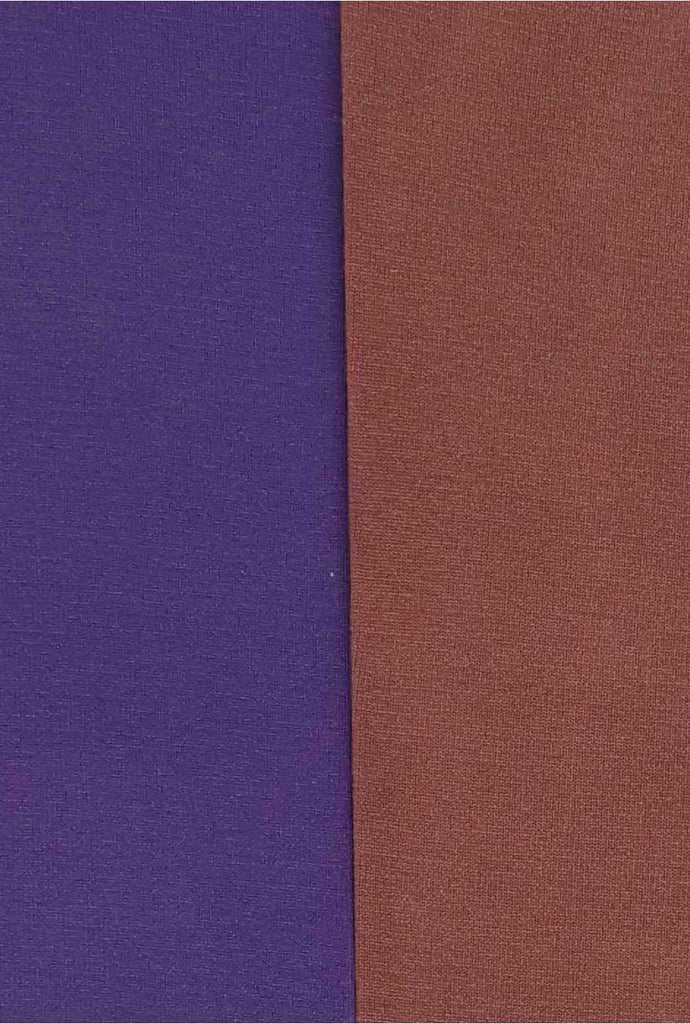 Colour sample, brown caramel and purple Oroblu swatch for Double Face tights.