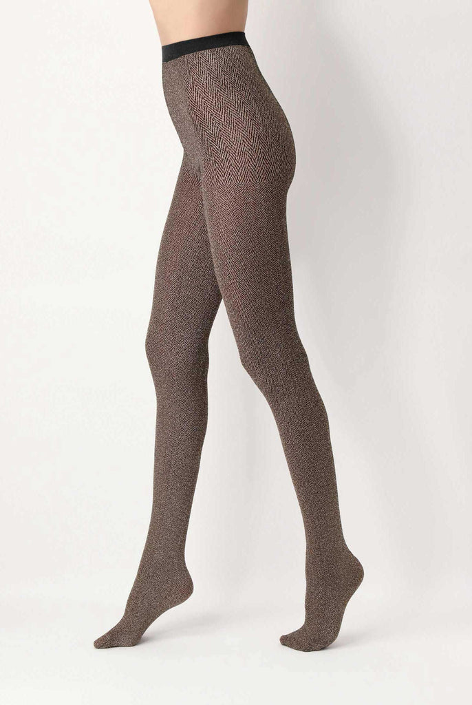 Striped cotton tights for women Bordeaux beige -  