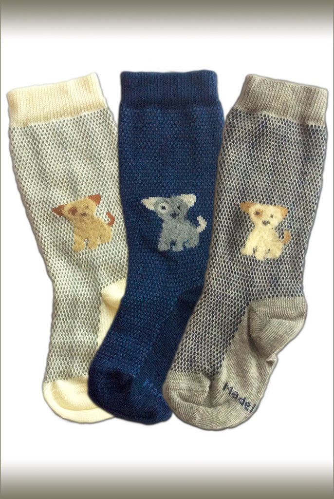 Three pairs of Coccoli, toddlers puppy dog, cotton socks.
