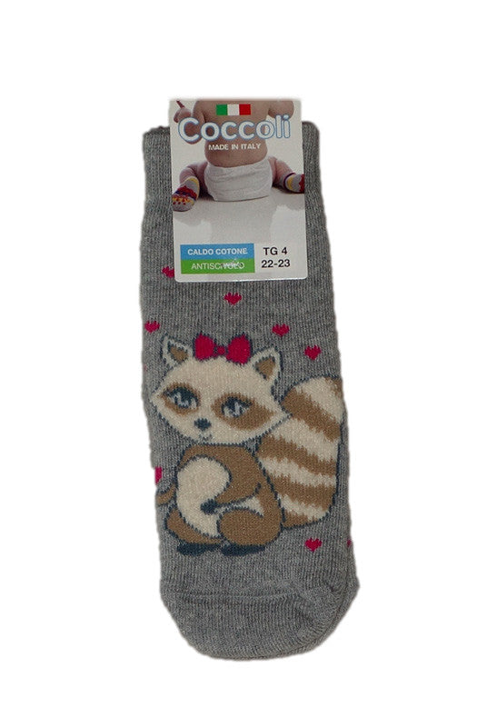 Grey Coccoli squirrel toddler grip socks.