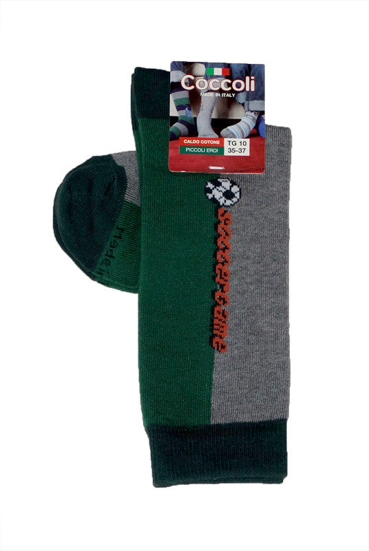 Green soccer trouser socks for young boys by Coccoli.