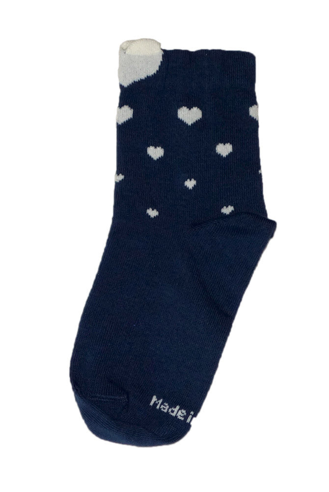 Coccoli navy and white heart print girls socks.