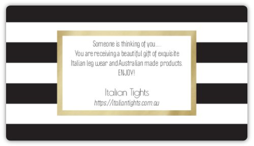 Gift label set on black and white striped background or Italian Tights gift boxes.