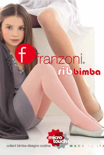 Front packet of Franzoni girls ribbed tights bimba available in Australia.
