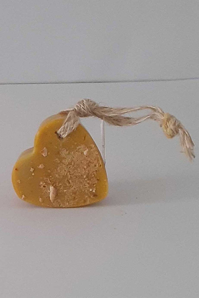 Heart shaped mandarin soap with rope.