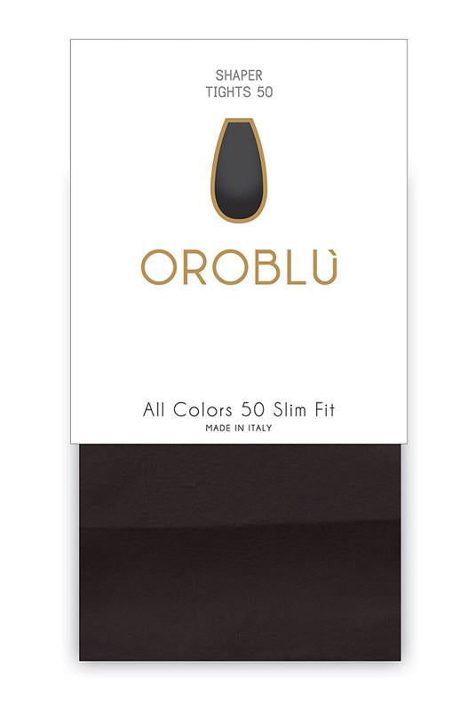 Oroblu All Colors 50 Slim Fit dark brown tights packaged.