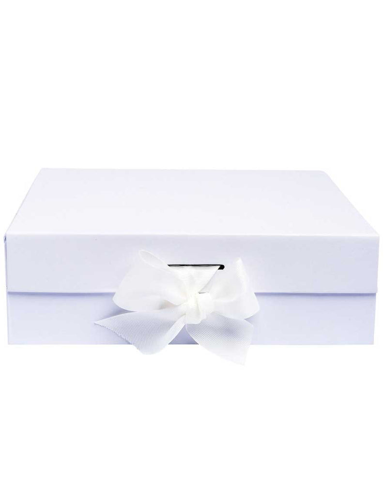 White gift box with white bow.