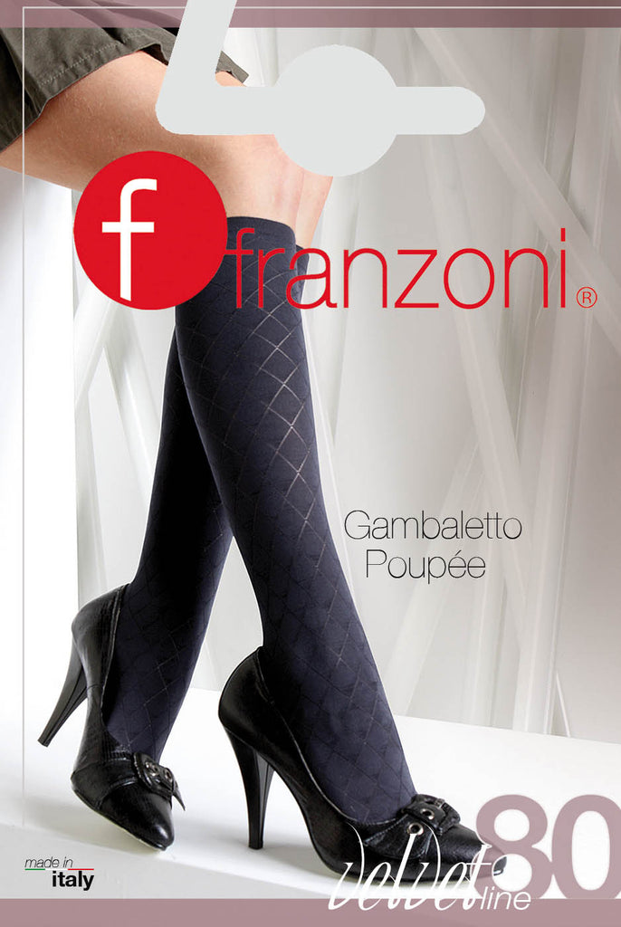 Front view of Franzoni socks packet displaying Poupee` knee highs.