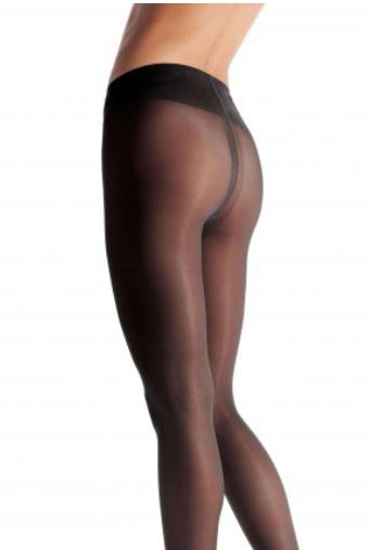 Close up of lady's back thighs and buttocks in black sheer hosiery.