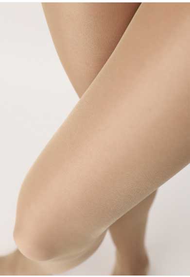 Close up of lady's upper thighs in sheer nude pantyhose.