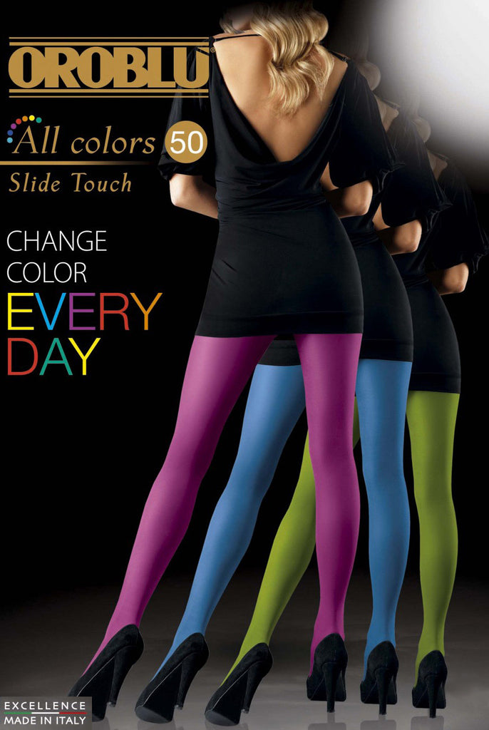 Poster of ladies backs, standing in a variety of coloured tights.