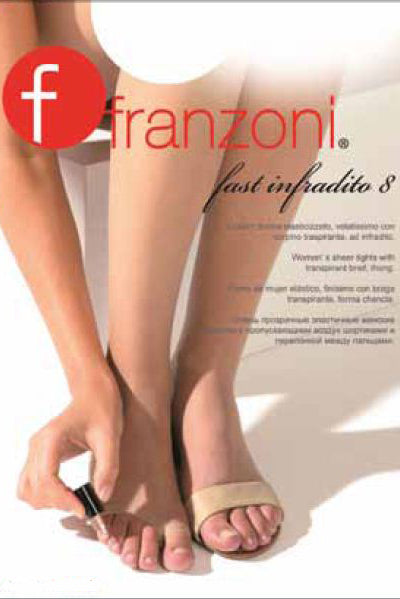 Front view of hosiery packet for Franzoni toeless tights.
